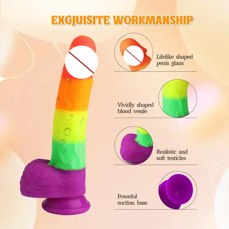 8.1-Inch Pride Rainbow Silicone Realistic Dildo