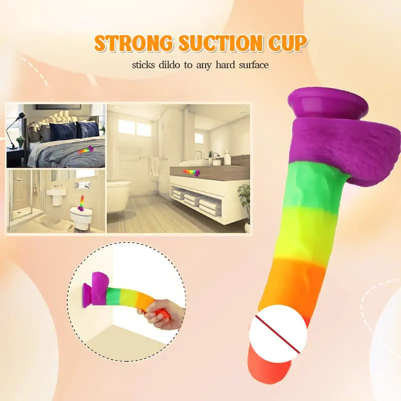 8.1-Inch Pride Rainbow Silicone Realistic Dildo