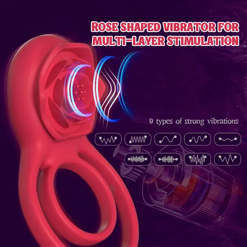 Red Rose Couple Vibrating Cock Ring