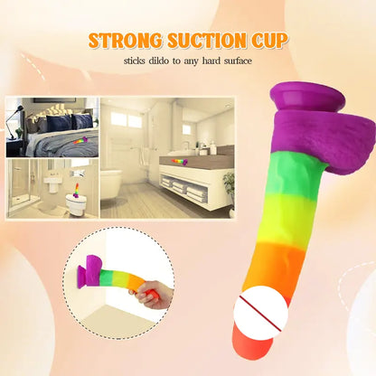 8.1-Inch Pride Rainbow Silicone Realistic Dildo