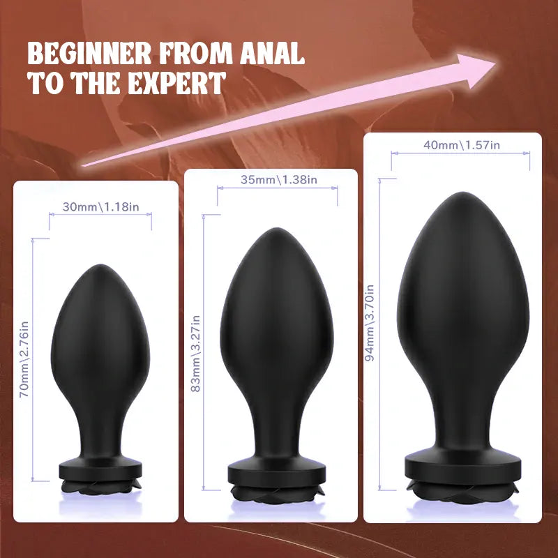 Silicone Rose Butt Plug Set 3