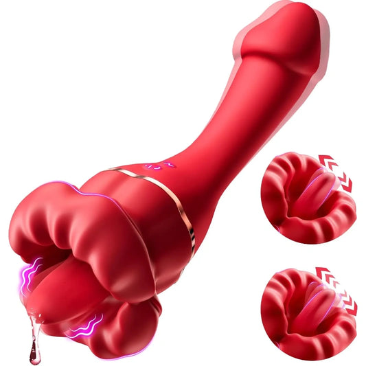 Vibrator Dildo Rose Sex Toys for Women - with 10 Tongue Licking 