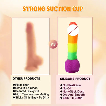 8.1-Inch Pride Rainbow Silicone Realistic Dildo