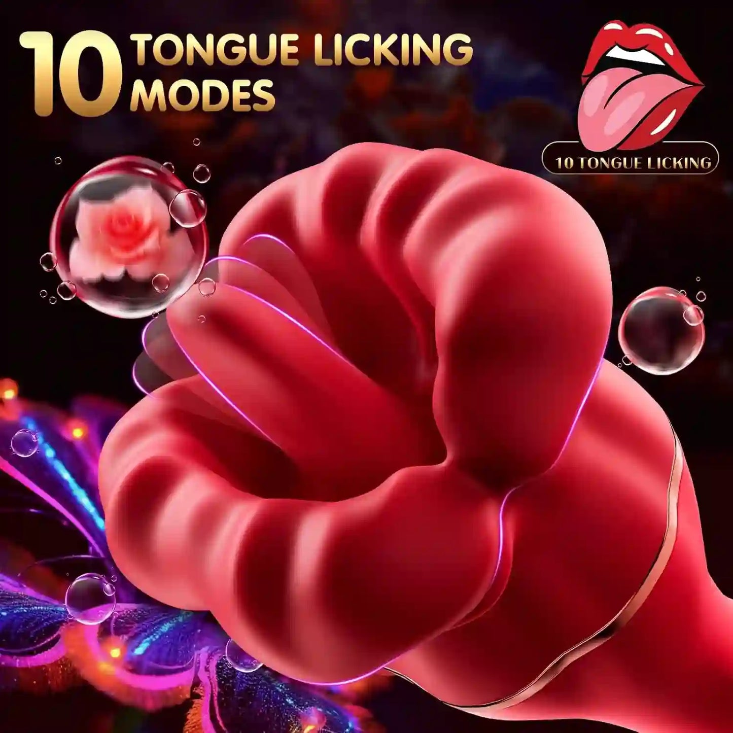 Vibrator Dildo Rose Sex Toys for Women - with 10 Tongue Licking