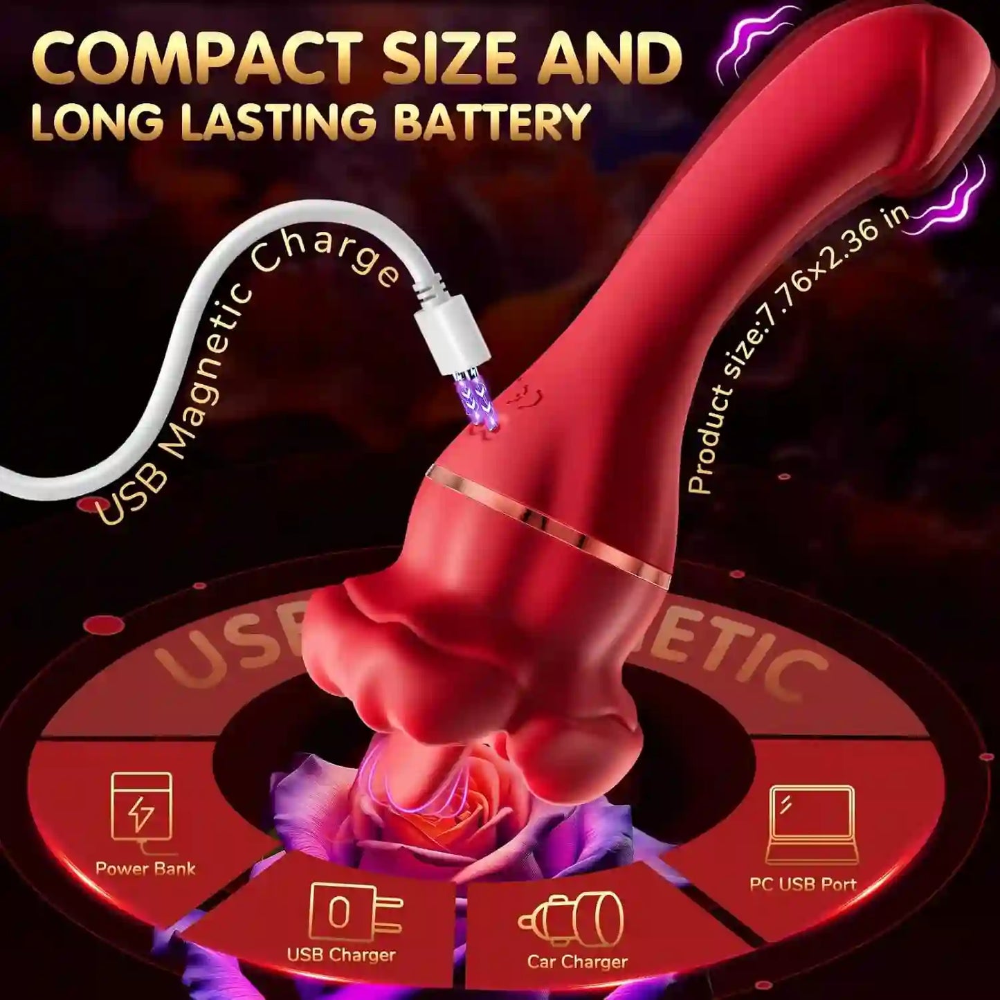 Vibrator Dildo Rose Sex Toys for Women - with 10 Tongue Licking