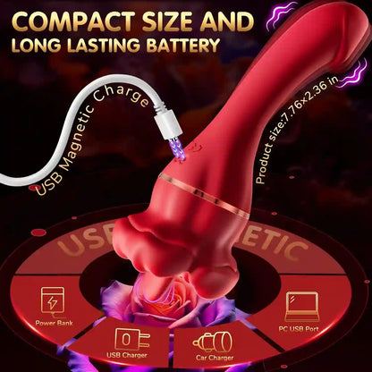 Vibrator Dildo Rose Sex Toys for Women - with 10 Tongue Licking