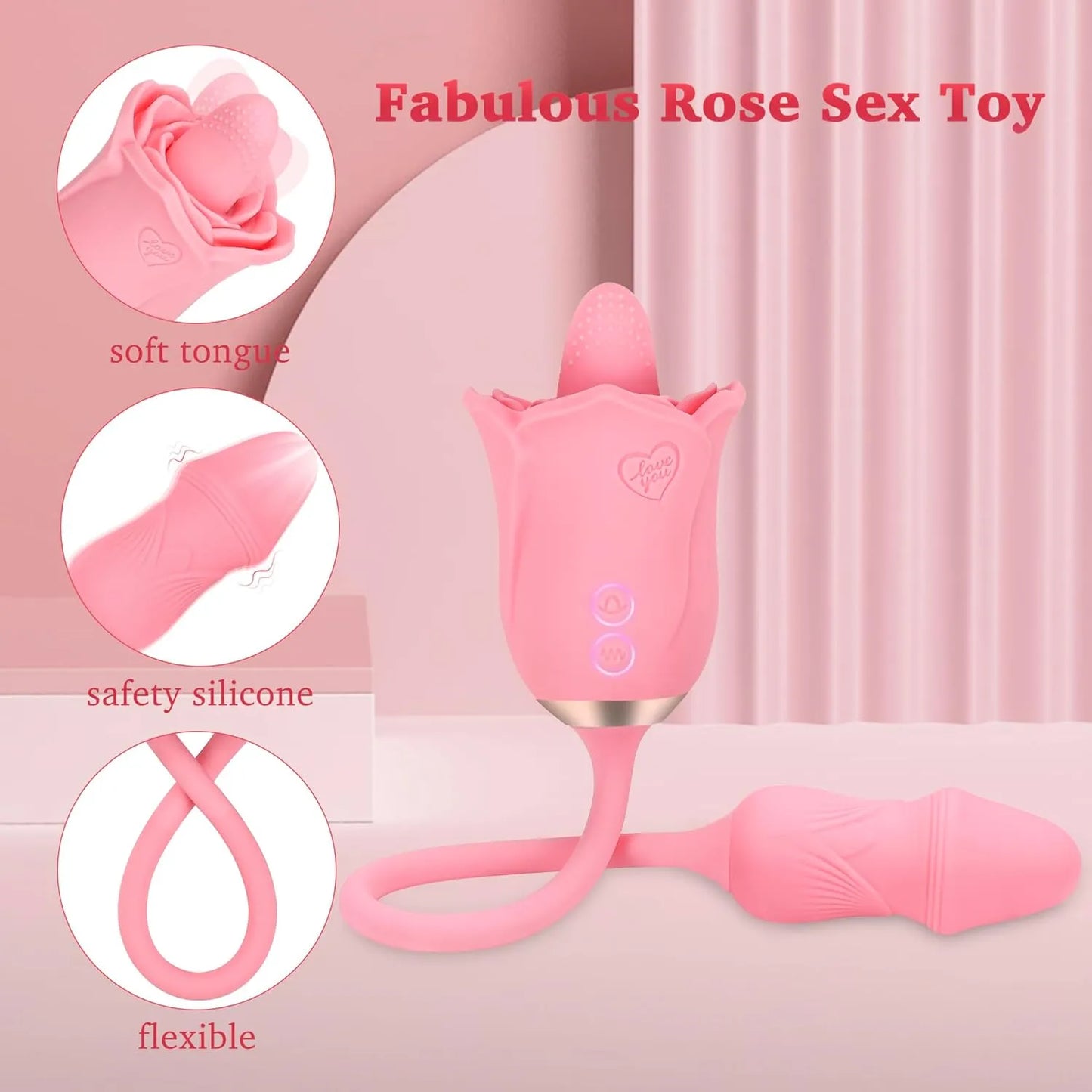 Rose Vibrator Sex Toys for Women,3 in1 Rose Clitoral Stimulator