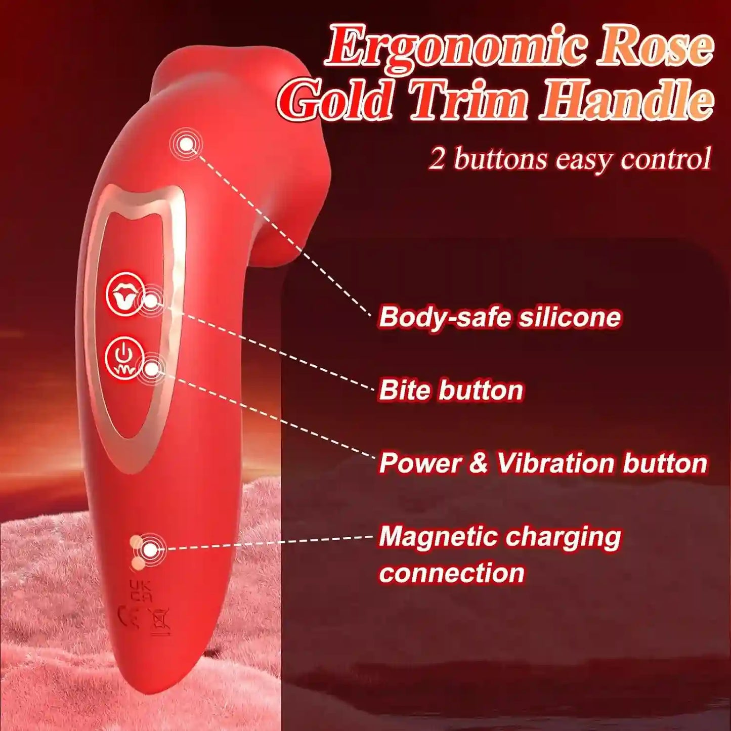Clitoral Vibrator Rose Sex Toy - with 10 Mouth Kissing